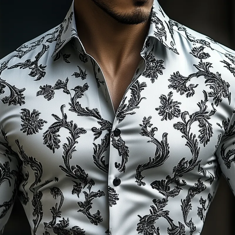 Men's Retro Graphic Print Satin Lapel Long Sleeve Shirt 17784275Z sold by Manly product image thumbnail 3