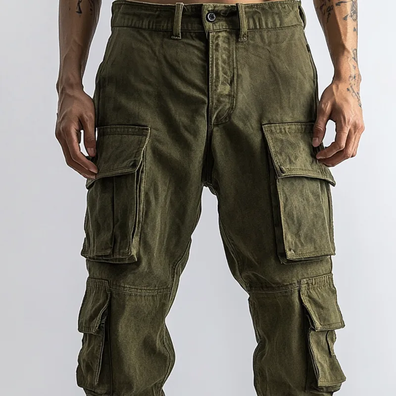 Men's Fashion Distressed Washed Multi-pocket Cargo Pants 78581586Z sold by Manly product image thumbnail 3