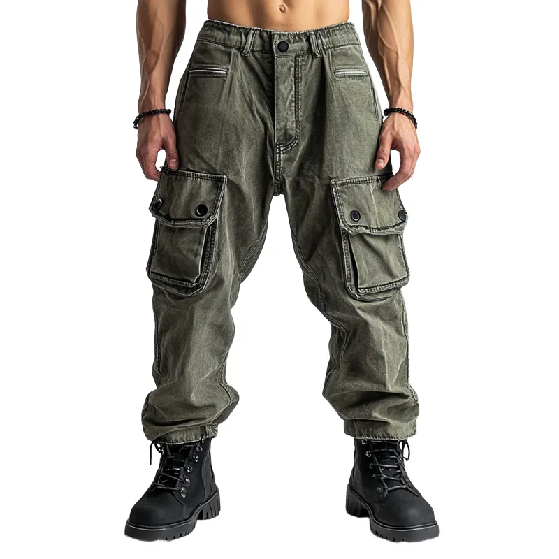 Men's Fashion Distressed Washed Multi-pocket Cargo Pants 68195044Z sold by Manly