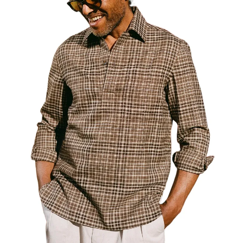 Men's Casual Lapel Plaid Long-sleeved POLO Shirt 58912239F sold by Manly