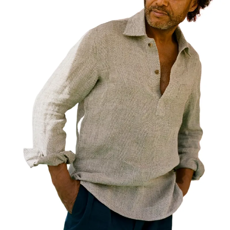 Men's Casual Lapel Herringbone Long-sleeved POLO Shirt 41244337F sold by Manly