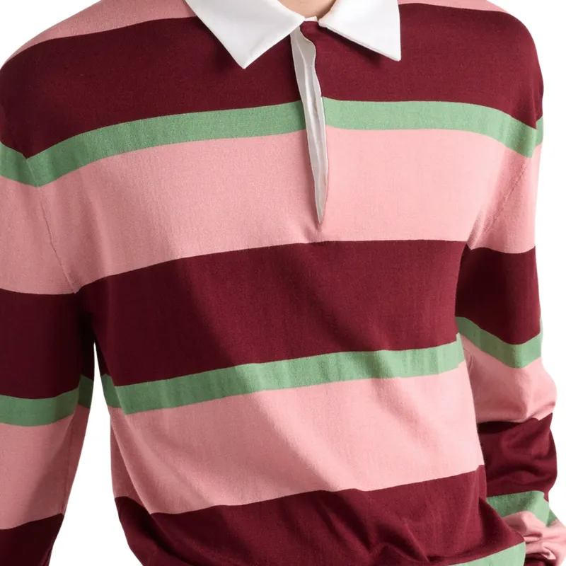 Men's Casual Fashion Striped Contrast Lapel Long-sleeved POLO Shirt 11423282F sold by Manly product image thumbnail 2