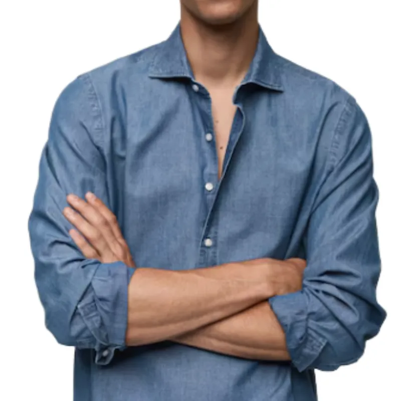 Men's Casual Denim Blue Lapel Long Sleeve POLO Shirt 00789014F sold by Manly product image thumbnail 2