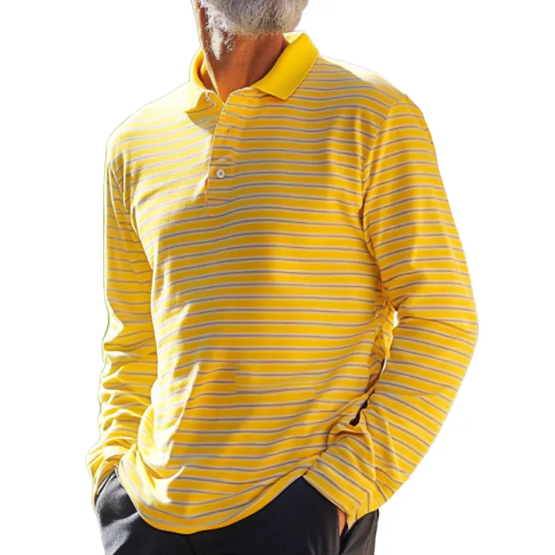 Men's Yellow Striped Long Sleeve Polo Shirt 69397803F sold by Manly