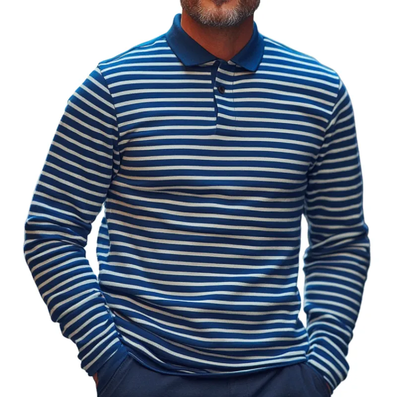 Men's Casual Striped Long Sleeve POLO Shirt 80780092F sold by Manly