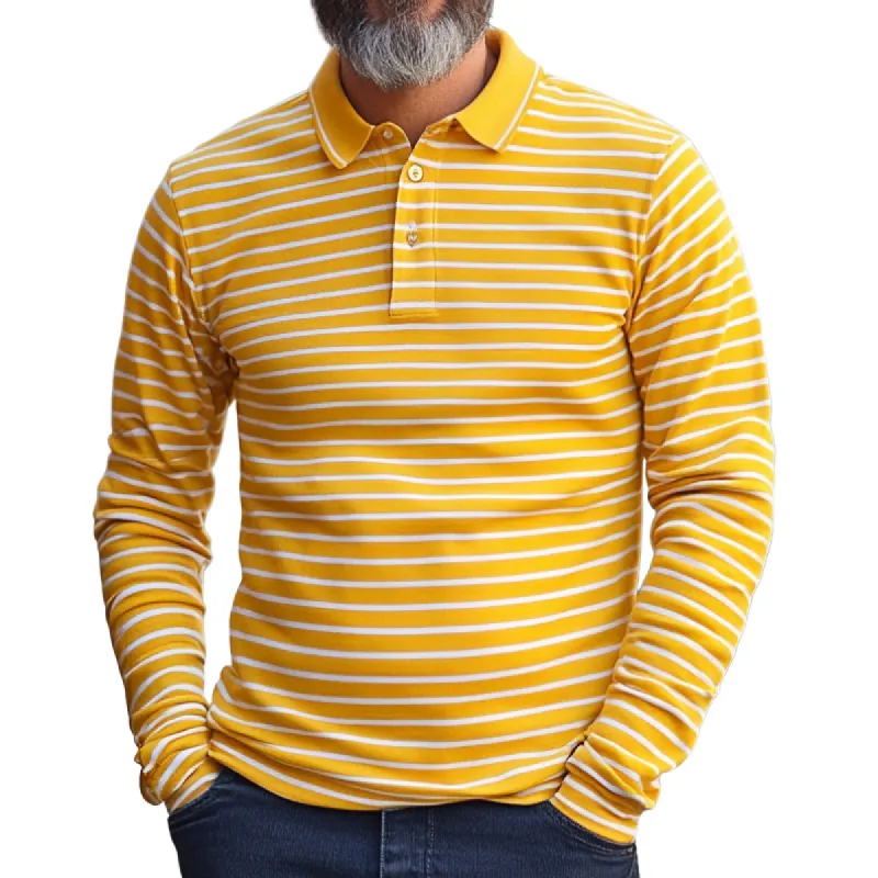 Men's Stylish Striped Long Sleeve POLO Shirt 86477893F sold by Manly