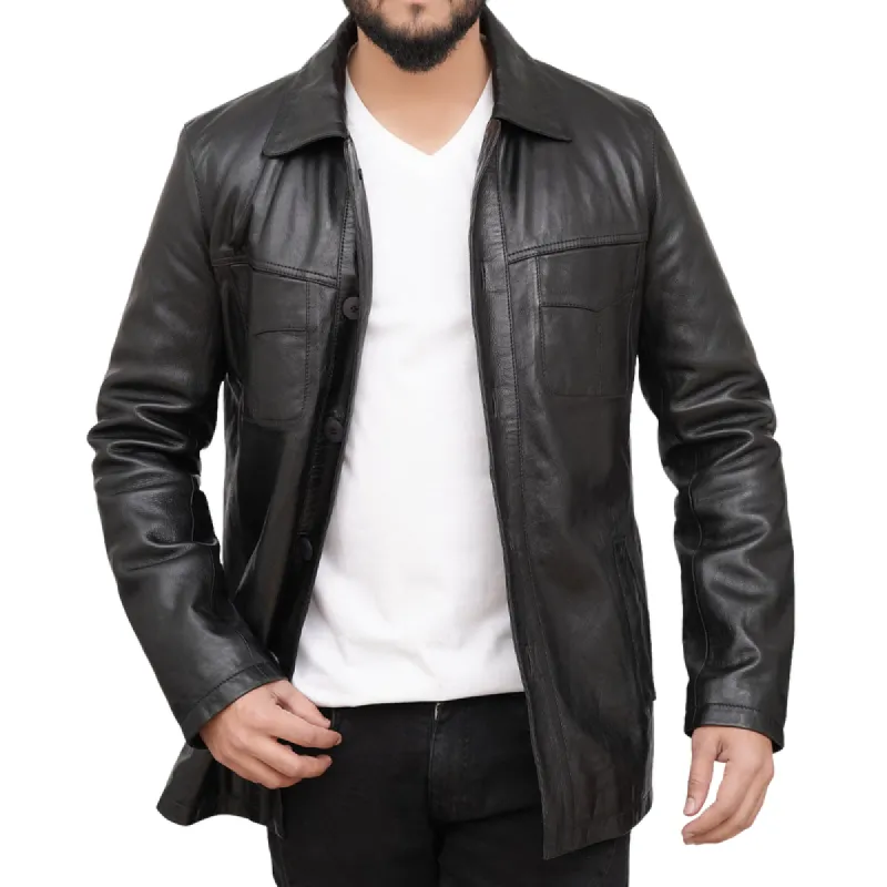 Men's Casual All-match Lapel Single-breasted Leather Jacket 18984189F sold by Manly