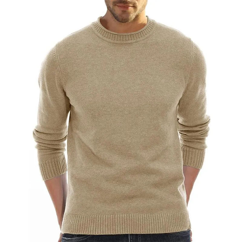 Men's Casual Solid Color Round Neck Long Sleeve Pullover Sweater 40613843M sold by Manly