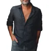 Men's Casual Cotton Linen Lapel Loose Long Sleeve Shirt 01814446M sold by Manly