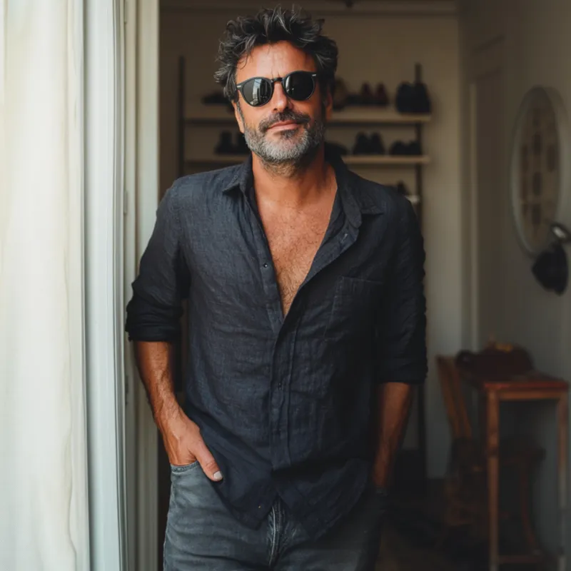 Men's Casual Cotton Linen Lapel Loose Long Sleeve Shirt 01814446M sold by Manly product image thumbnail 3