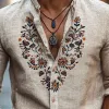 Men's Casual Cotton Linen Embroidered Stand Collar Slim Fit Long Sleeve Shirt 79926934M sold by Manly