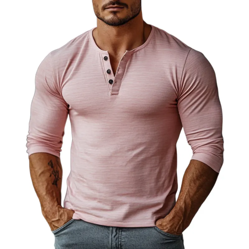 Men's Casual Cotton Blend Stripe Henley Collar Slim Fit Long Sleeve T-Shirt 14371132M sold by Manly