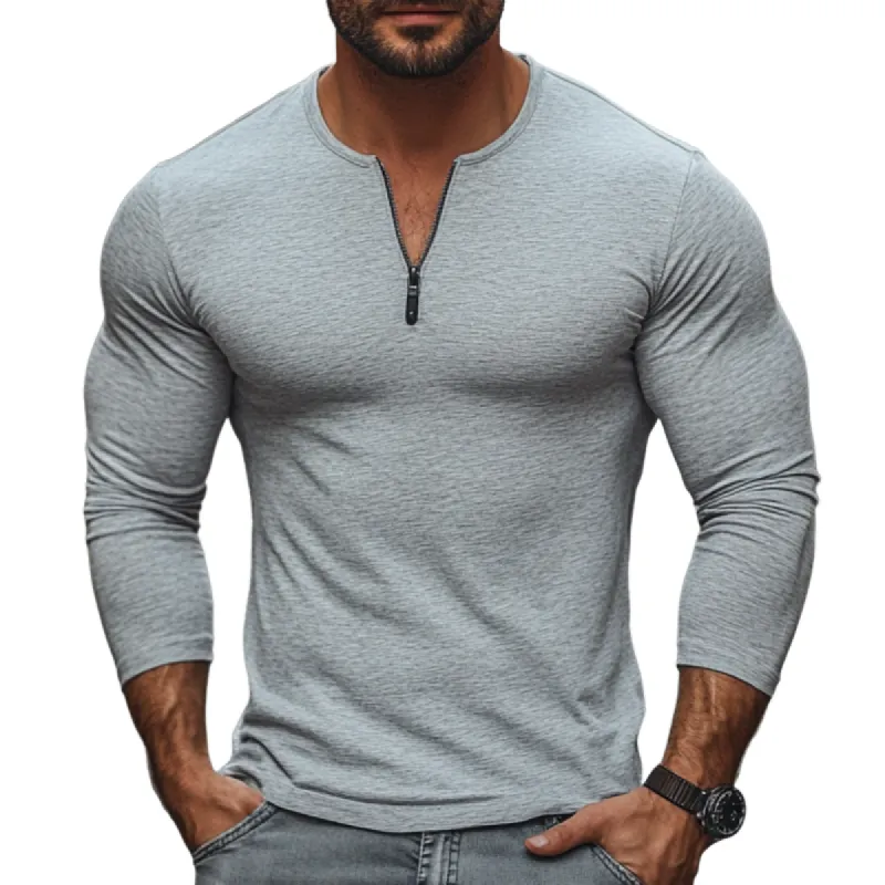 Men's Casual Cotton Blended Zipper Neck Slim Fit Long Sleeve T-Shirt 37422776M sold by Manly