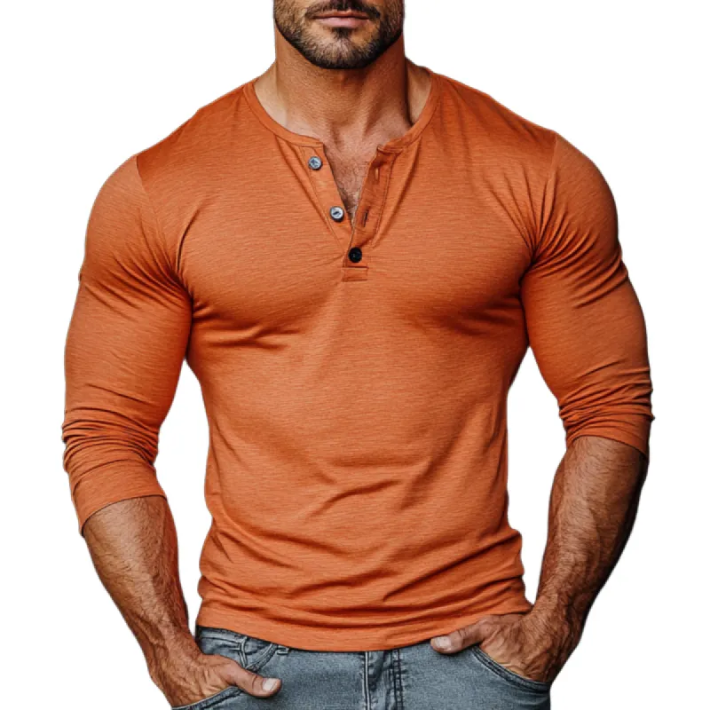 Men's Casual Cotton Blend Henley Collar Slim Fit Long Sleeve T-Shirt 61907971M sold by Manly