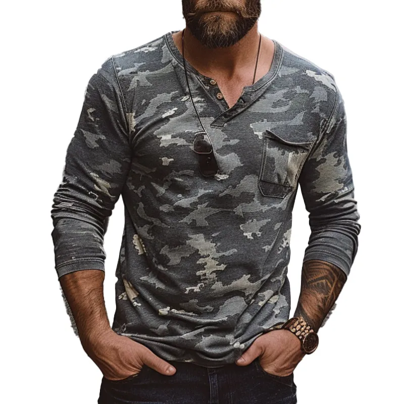 Men's Camouflage Print Cotton Blend Long Sleeve T-shirt 16140240X sold by Manly