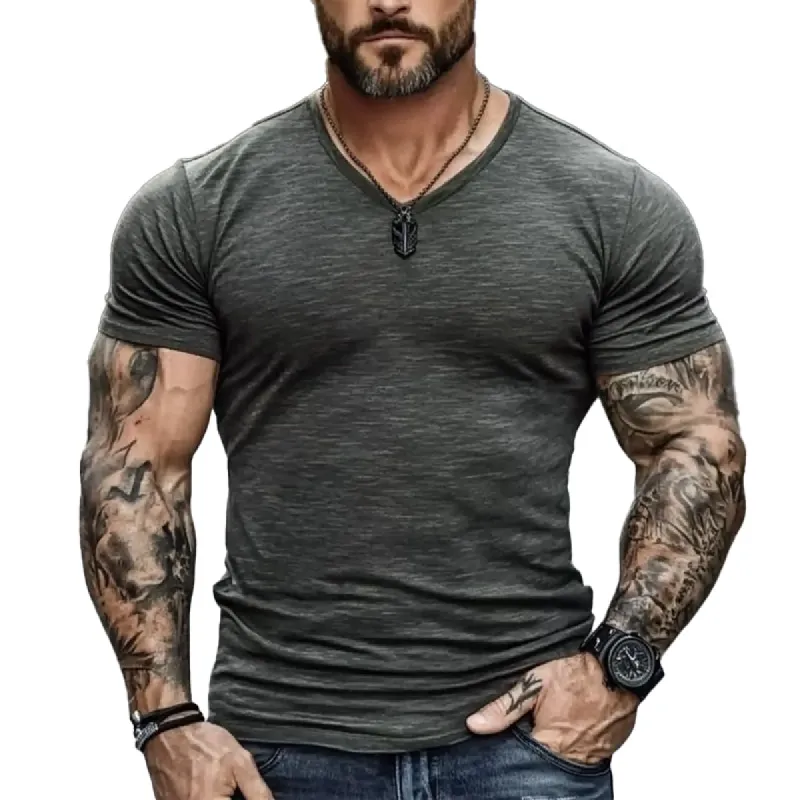 Men's Casual Cotton Blended V-Neck Short Sleeve T-Shirt 76101987X sold by Manly