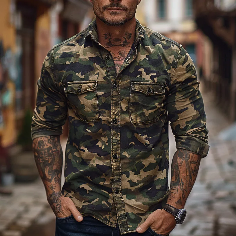 Men's Outdoor Camouflage Lapel Long Sleeve Shirt 61411542X sold by Manly product image thumbnail 2
