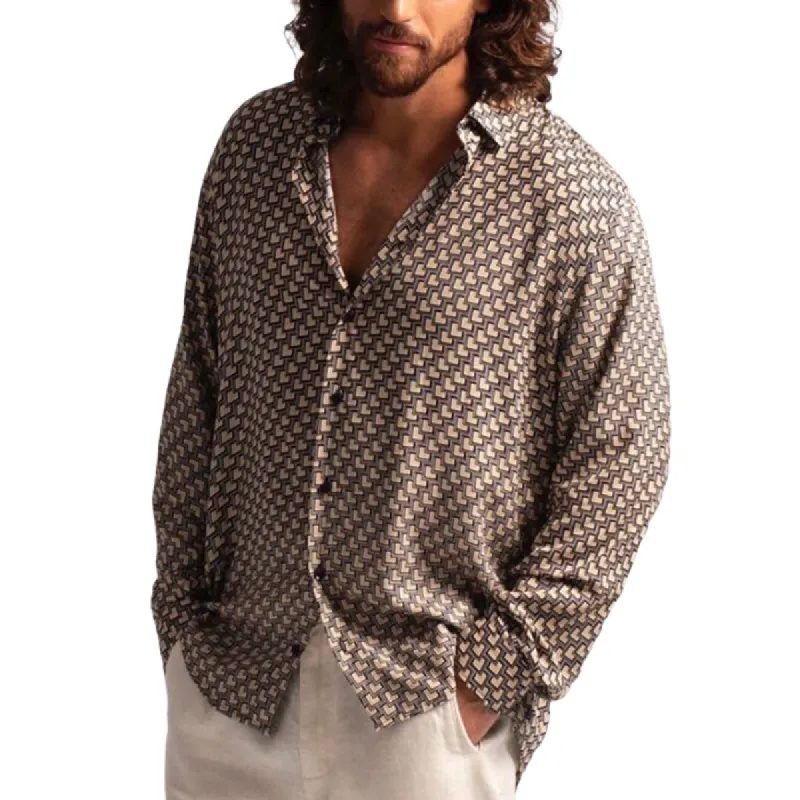 Men's Retro Casual Printed Chiffon Long Sleeve Shirt 52639005K sold by Manly