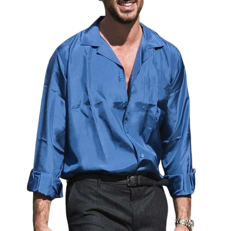 Men's Retro Casual Slim Fit Chiffon Long Sleeve Shirt 06357025K sold by Manly