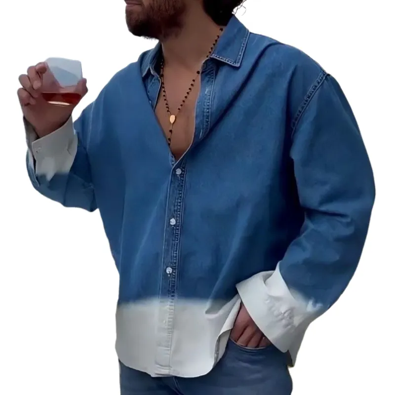 Men's Fashion Casual Gradient Denim Long Sleeve Shirt 85739749K sold by Manly