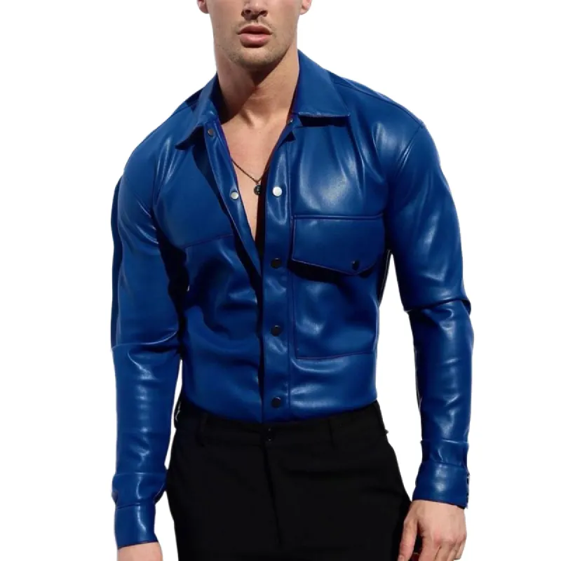 Men's Vintage Casual Slim Fit Leather Long Sleeve Shirt 00436092K sold by Manly