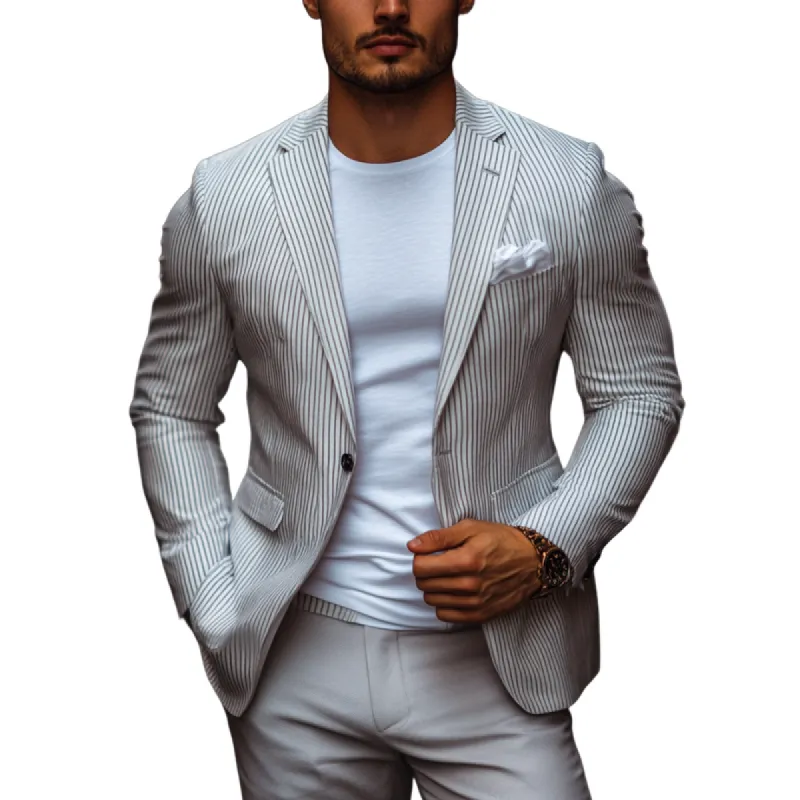 Men's Men's Stylish Slim Fit Striped Lapel Single Breasted Blazer 03789220Y sold by Manly