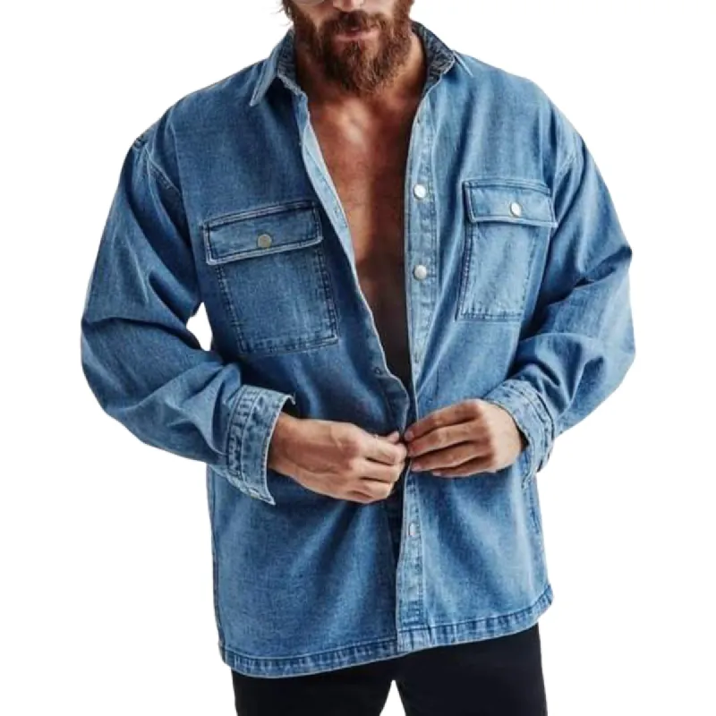 Men's Stylish Casual Multi-pocket Denim Long-sleeved Shirt 72022569K sold by Manly