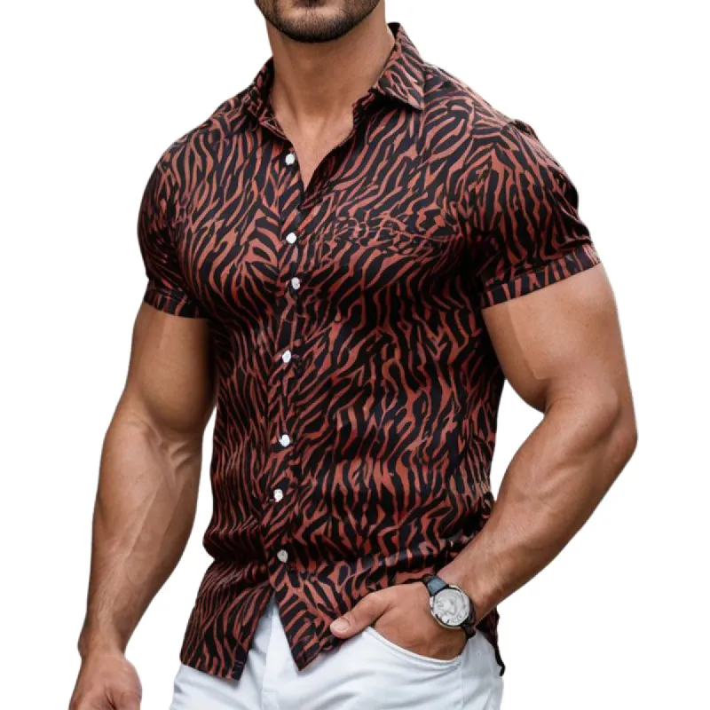 Men's Retro Casual Slim Fit Zebra Print Short Sleeve Shirt 68334044K sold by Manly