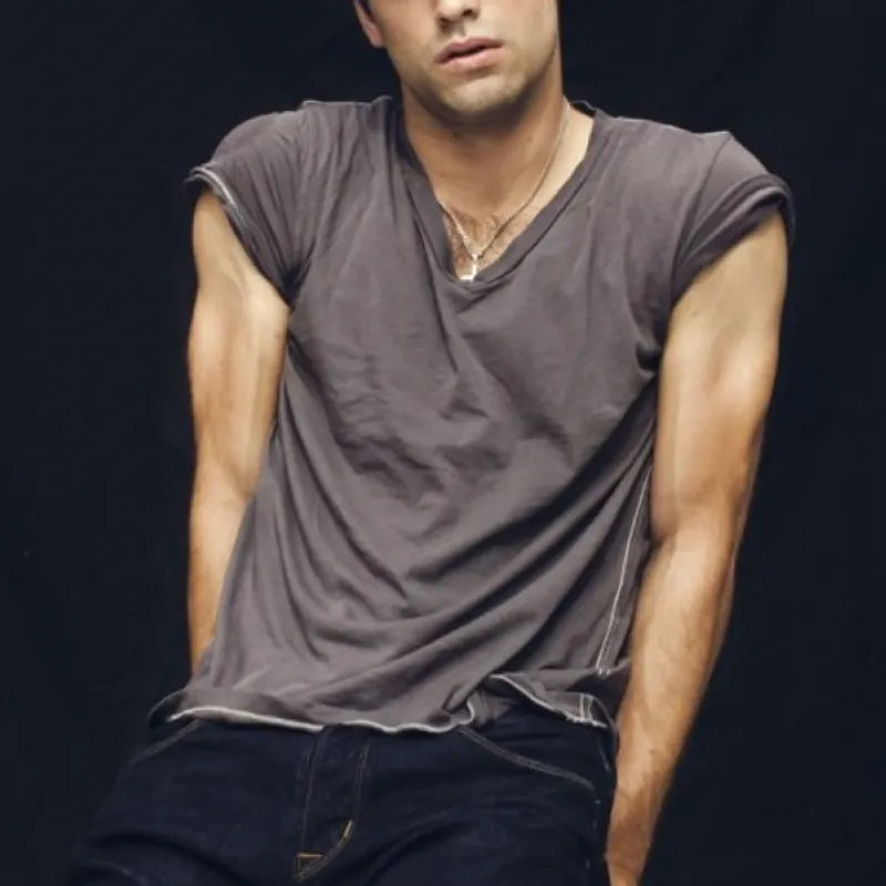 Men's Casual V-Neck Slim Fit Cotton And Linen Short-sleeved T-shirt 23471496K sold by Manly product image thumbnail 2