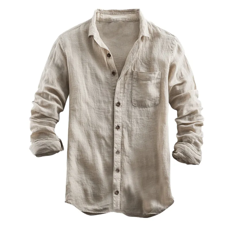 Men's Casual Skin-friendly Cotton and Linen Long-sleeved Shirt 30117752U sold by Manly