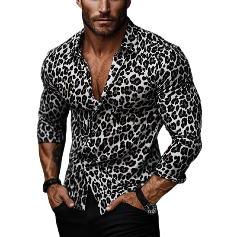 Men's Casual Vintage Leopard Print Long Sleeve Shirt 03472257U sold by Manly