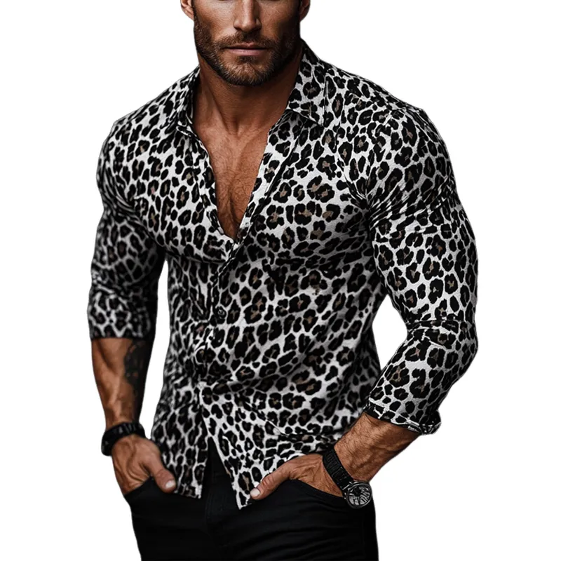 Men's Casual Vintage Leopard Print Long Sleeve Shirt 03472257U sold by Manly