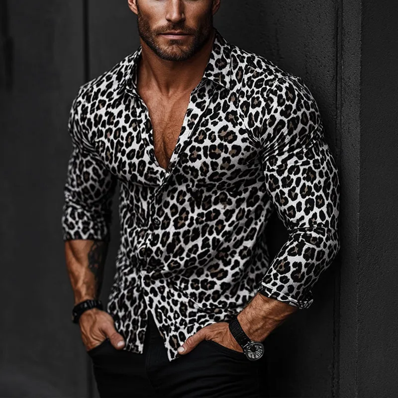 Men's Casual Vintage Leopard Print Long Sleeve Shirt 03472257U sold by Manly product image thumbnail 2