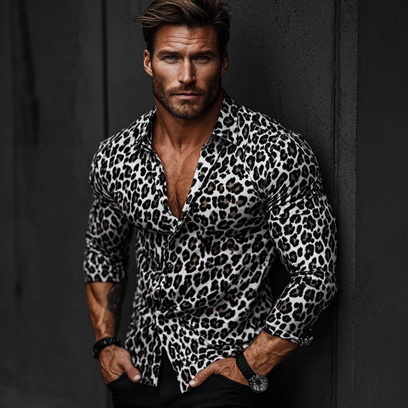 Men's Casual Vintage Leopard Print Long Sleeve Shirt 03472257U sold by Manly product image thumbnail 3