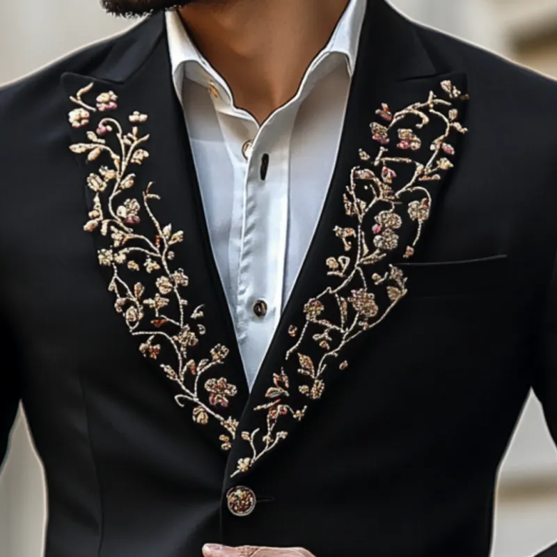 Men's Vintage Peaked Lapel Embroidered Single Breasted Slim Fit Blazer 64012533M sold by Manly product image thumbnail 3