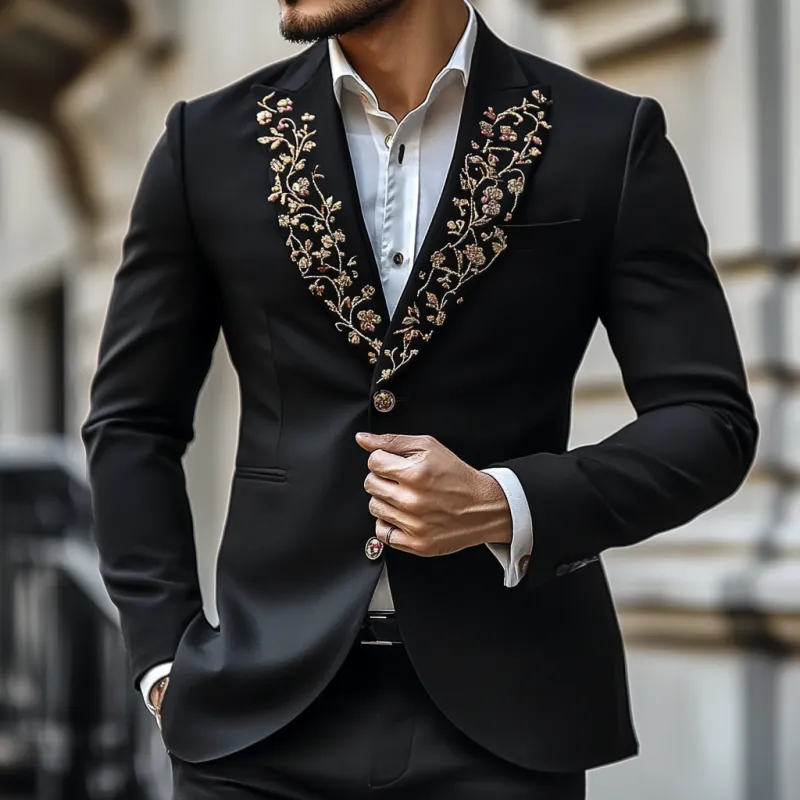 Men's Vintage Peaked Lapel Embroidered Single Breasted Slim Fit Blazer 64012533M sold by Manly product image thumbnail 2