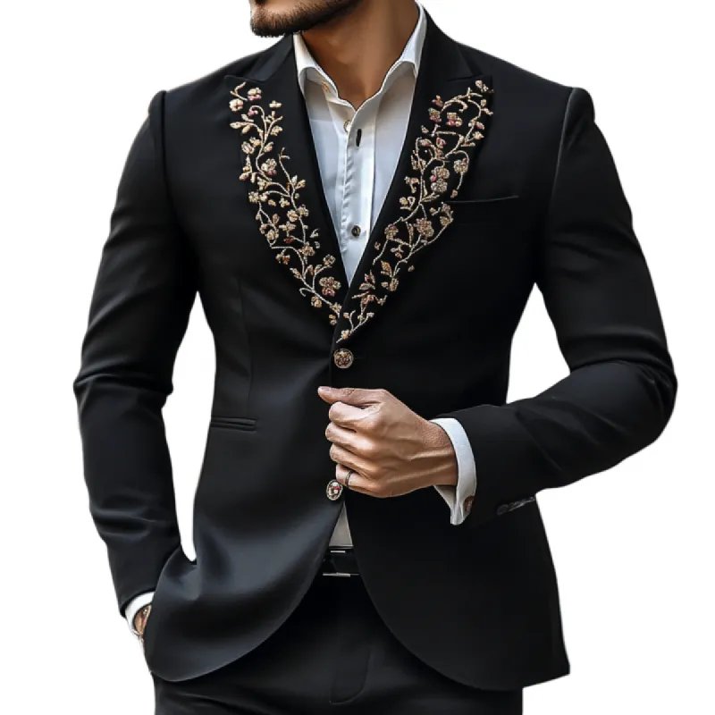 Men's Vintage Peaked Lapel Embroidered Single Breasted Slim Fit Blazer 64012533M sold by Manly