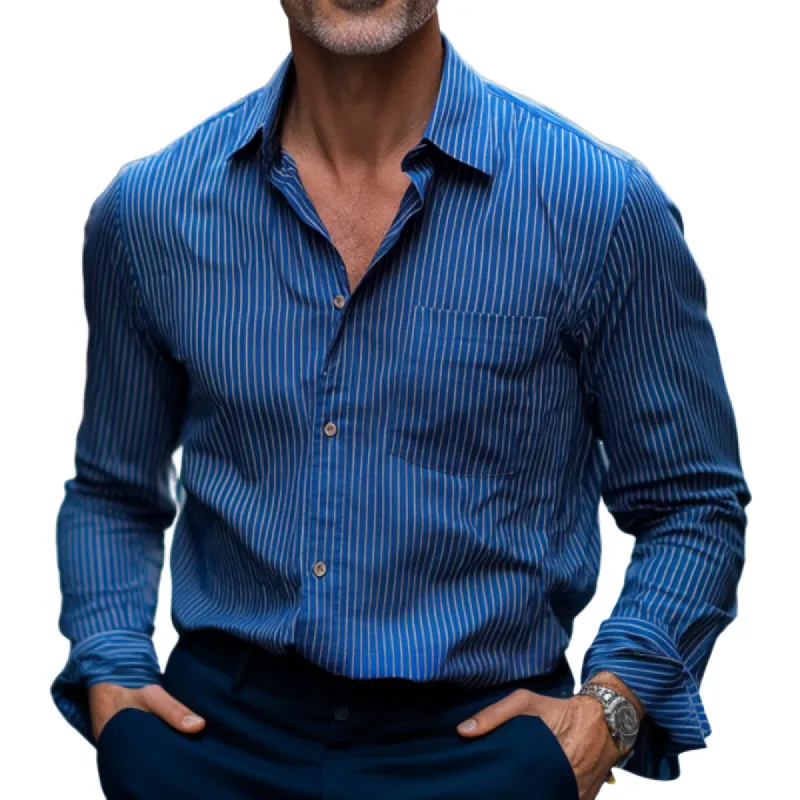 Men's Casual Classic Lapel Striped Long Sleeve Shirt 80082738F sold by Manly