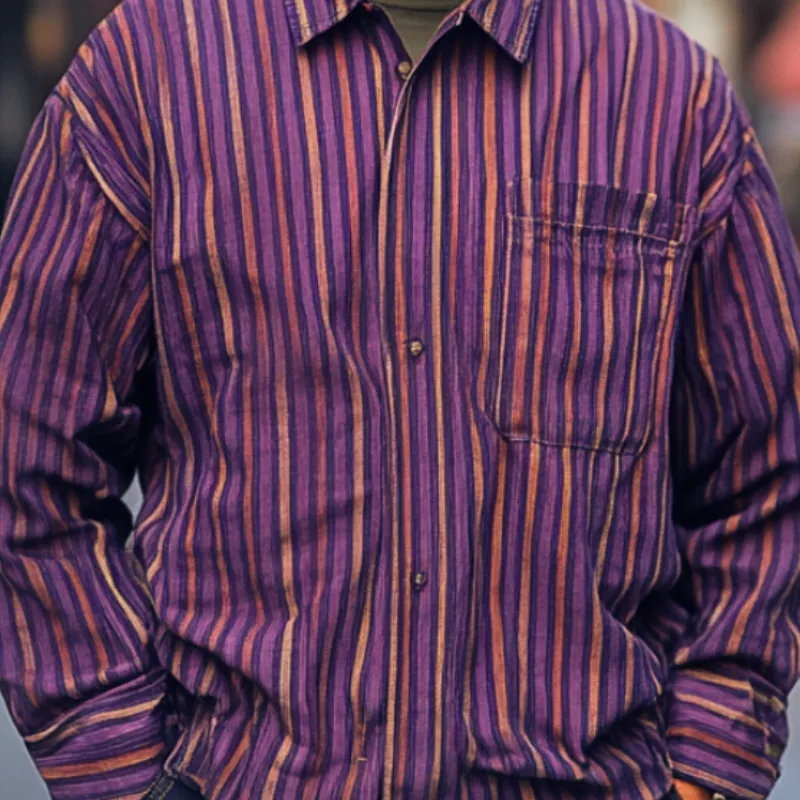 Men's Casual Fashion Lapel Striped Long Sleeve Shirt 33936468F sold by Manly product image thumbnail 3