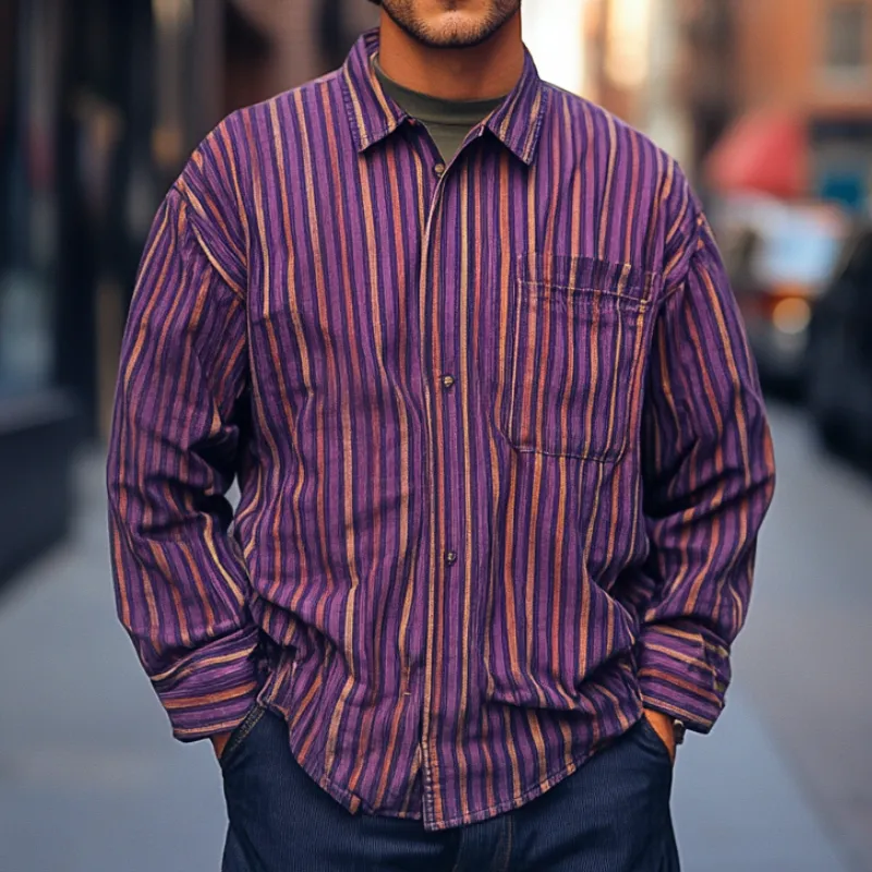 Men's Casual Fashion Lapel Striped Long Sleeve Shirt 33936468F sold by Manly product image thumbnail 2