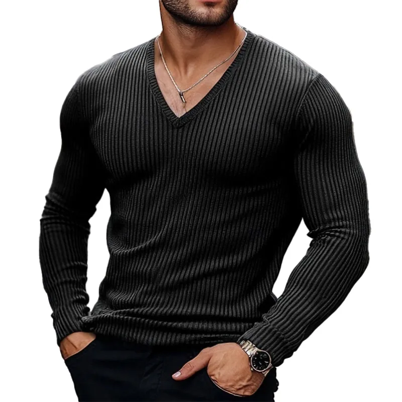 Men's Striped V-neck Knitted Long Sleeve T-shirt 51729687X sold by Manly