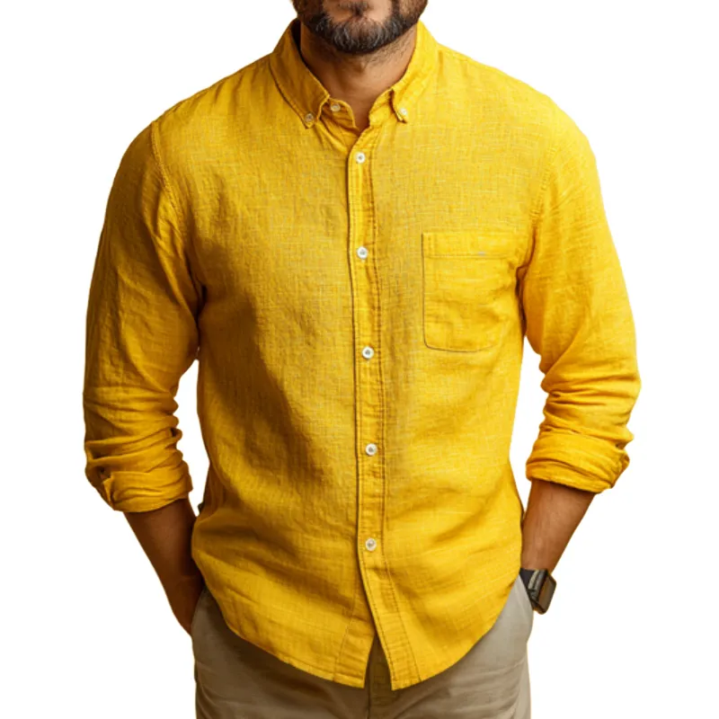 Men's Casual Lapel Cotton and Linen Long Sleeve Shirt 88847271F sold by Manly