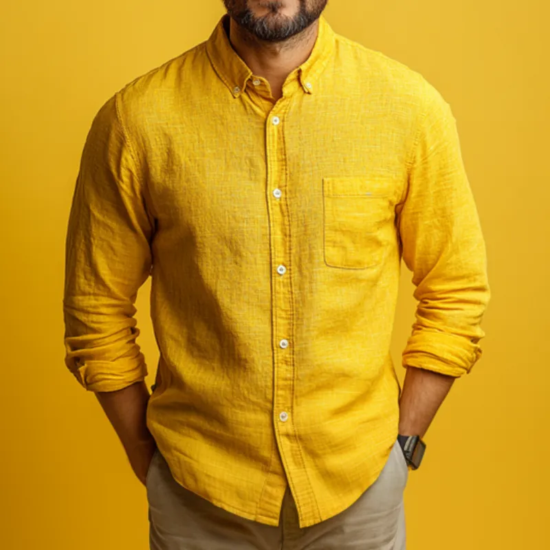 Men's Casual Lapel Cotton and Linen Long Sleeve Shirt 88847271F sold by Manly product image thumbnail 2