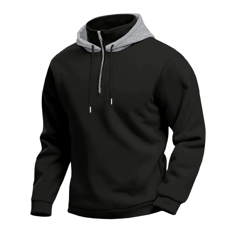 Men's Casual Cotton Blended Zipper Stand Collar Colorblock Loose Hoodie 37650996M sold by Manly
