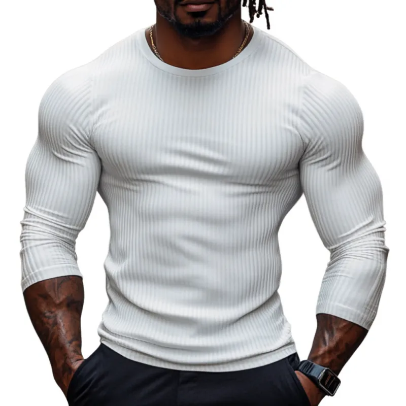 Men's Casual Cotton Blended Ribbed Round Neck Slim Fit Long Sleeve T-Shirt 92306363M sold by Manly