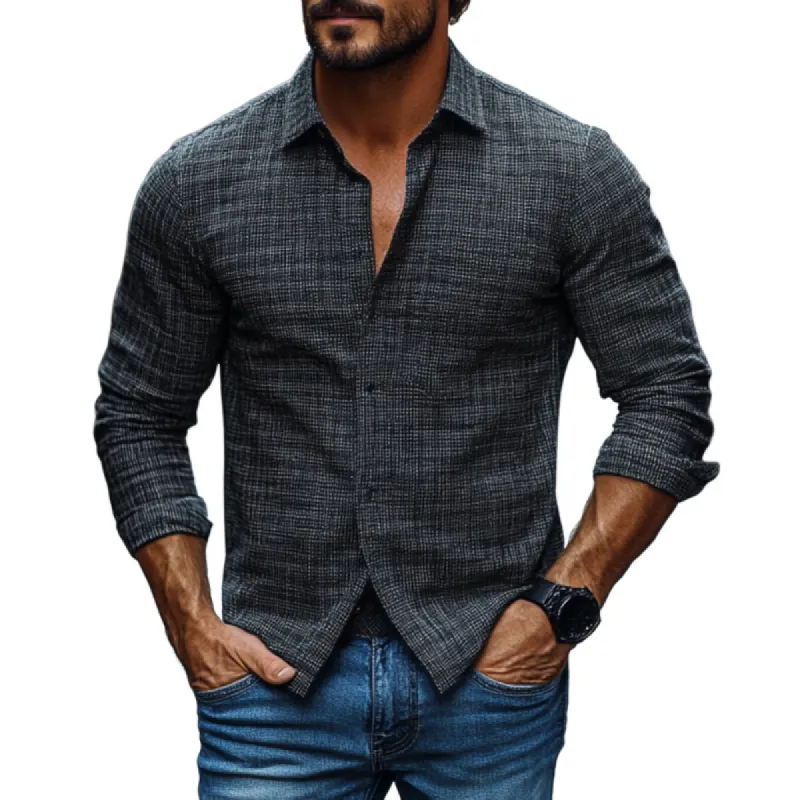 Men's Vintage Plaid Lapel Slim Fit Long Sleeve Shirt 88669401M sold by Manly