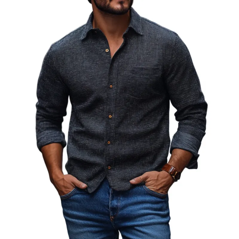 Men's Vintage Waffle Lapel Patch Pocket Slim Fit Long Sleeve Shirt 52226485M sold by Manly