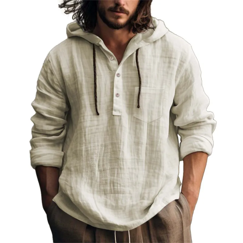 Men's Casual Cotton Linen Patch Pocket Loose Hoodie 90696110M sold by Manly