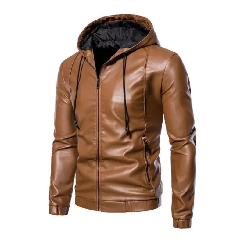 Men's Vintage Hooded Zip-Up Slim Fit Leather Biker Jacket 06279803M sold by Manly product image thumbnail 5