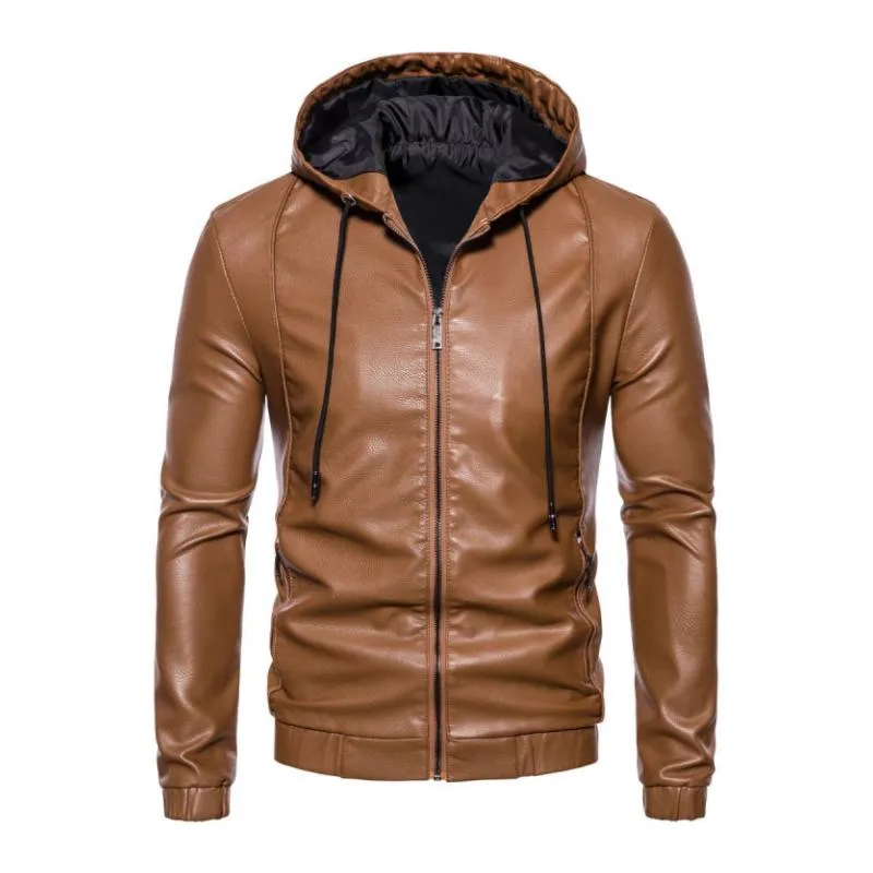 Men's Vintage Hooded Zip-Up Slim Fit Leather Biker Jacket 06279803M sold by Manly product image thumbnail 4